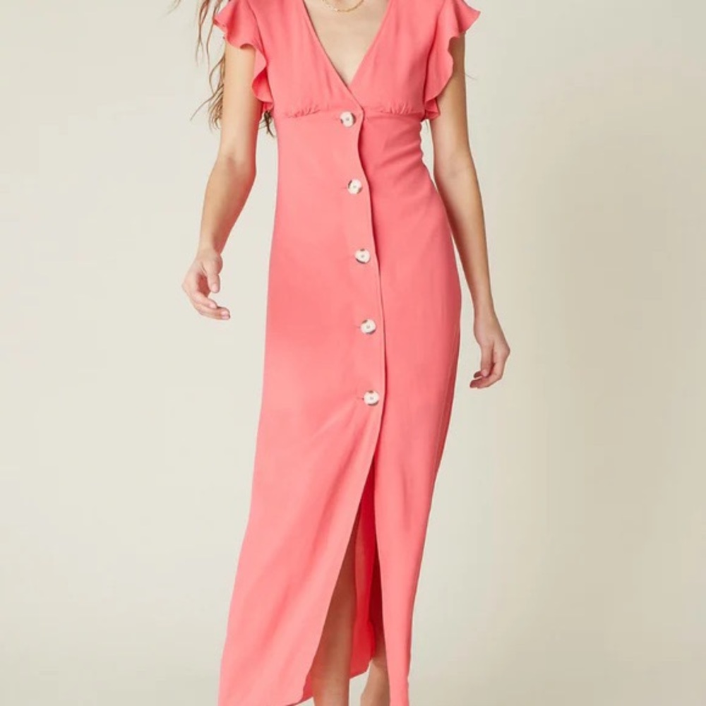 BB Dakota Coral Button-Down Maxi Dress